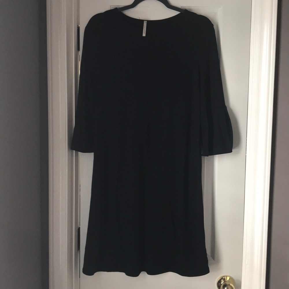 Black shift dress with bell sleeves